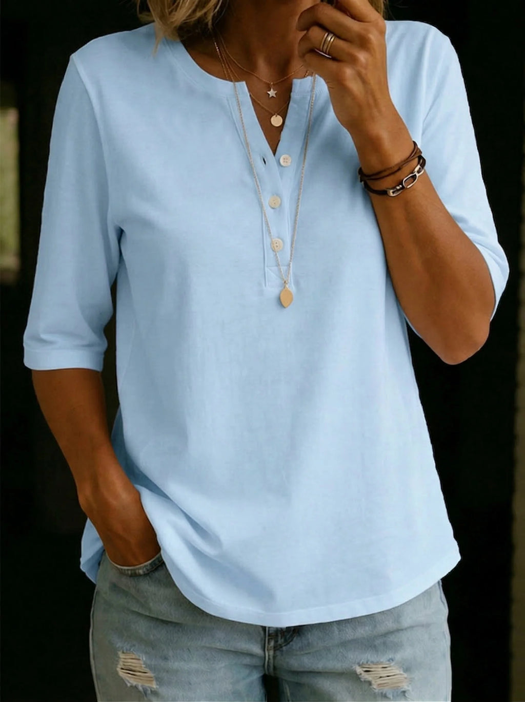 Classic Henley Collar 100% Cotton T-Shirt