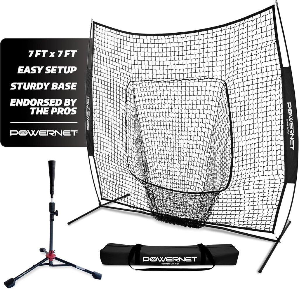 Baseball Softball Practice Net 7X7 with Baseball Accessories for Practice Pitching, Batting & Fielding, Ball Caddy, Weighted Baseballs, Tee